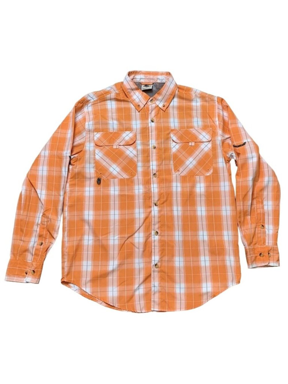 Mountain Club Button-Down Vented Shirt Mens Size Medium Orange Plaid Long Sleeve